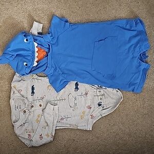 Set of 2  Carter's 18m long sleeve one-sie, and blue sharkfaced hooded romper.
